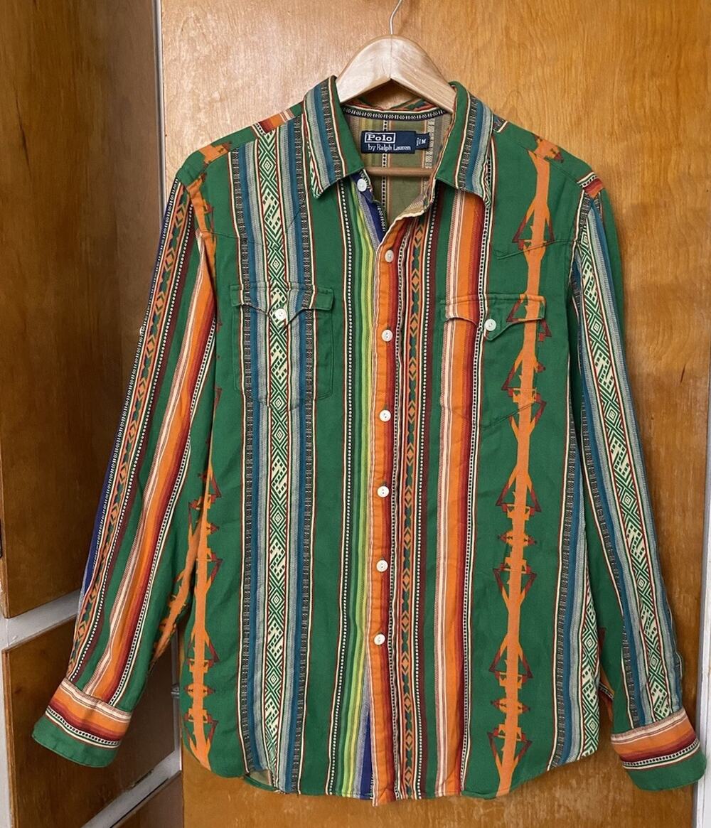 Vintage 90s Polo Ralph Lauren Southwestern Aztec Cowboy button down shirt Sz M